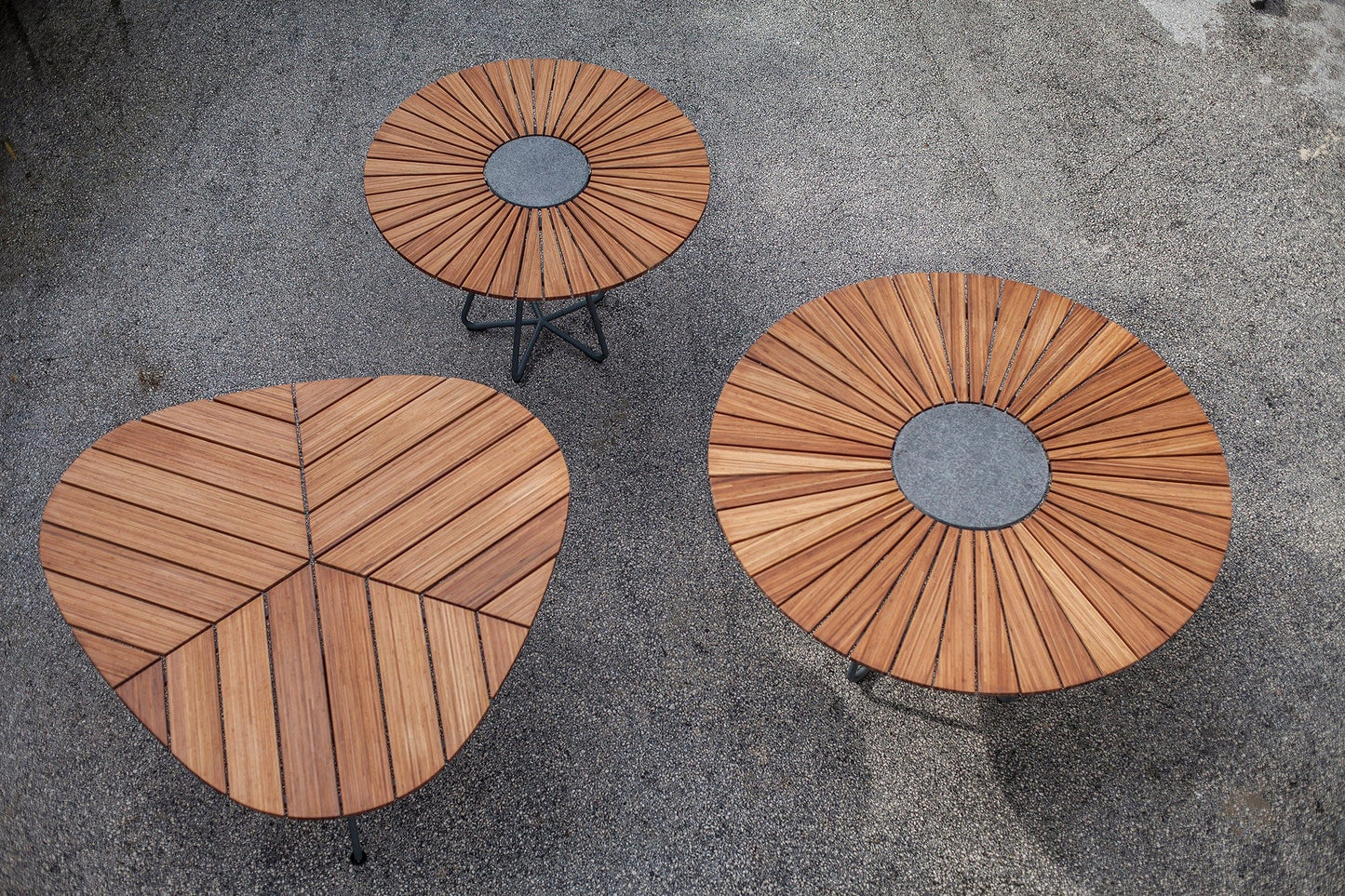 Outdoor wooden tables