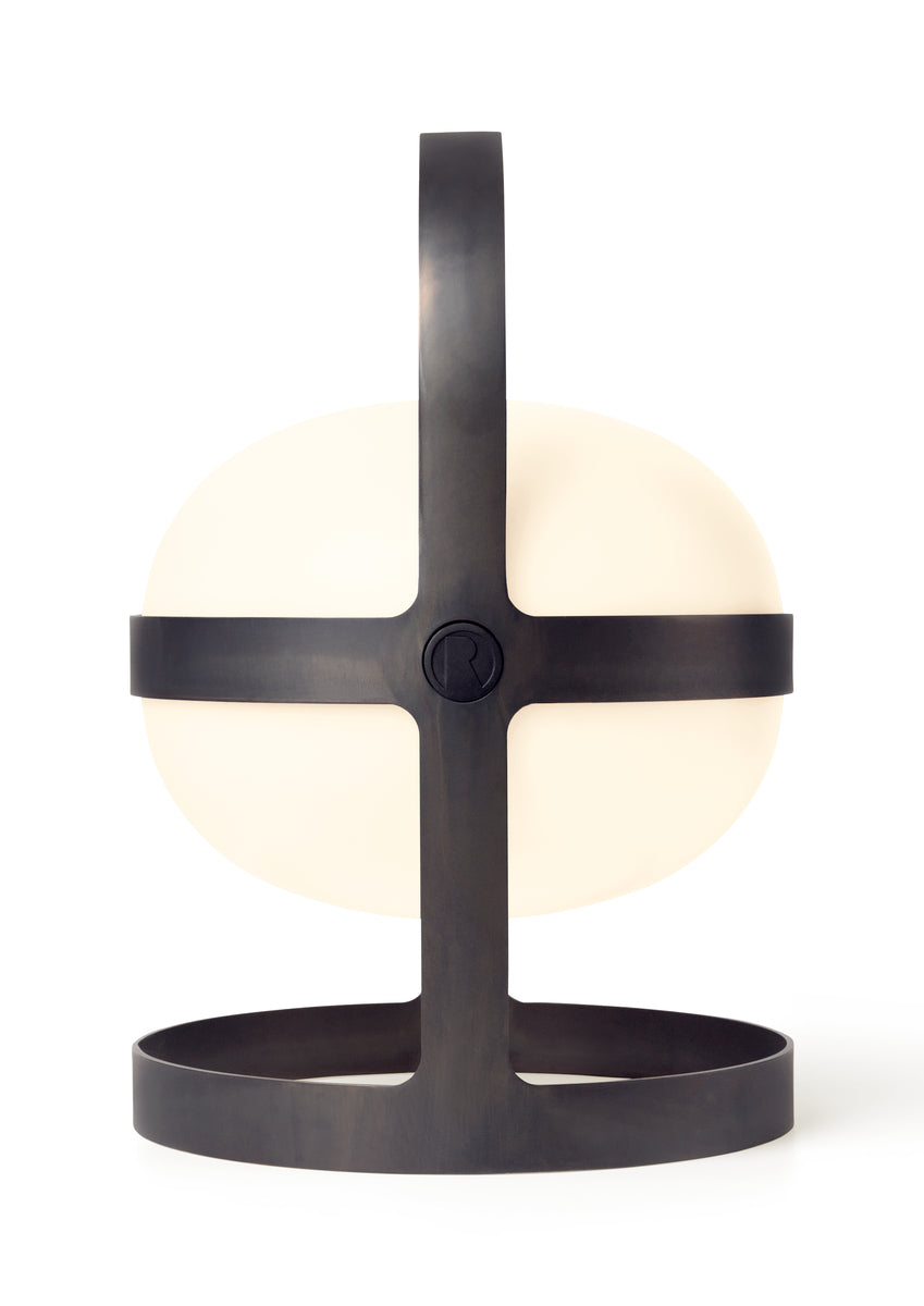 RD26301 lamp with dark metal frame and handle