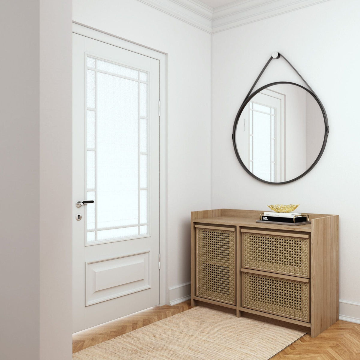 Roots sideboard with door and drawers in entryway