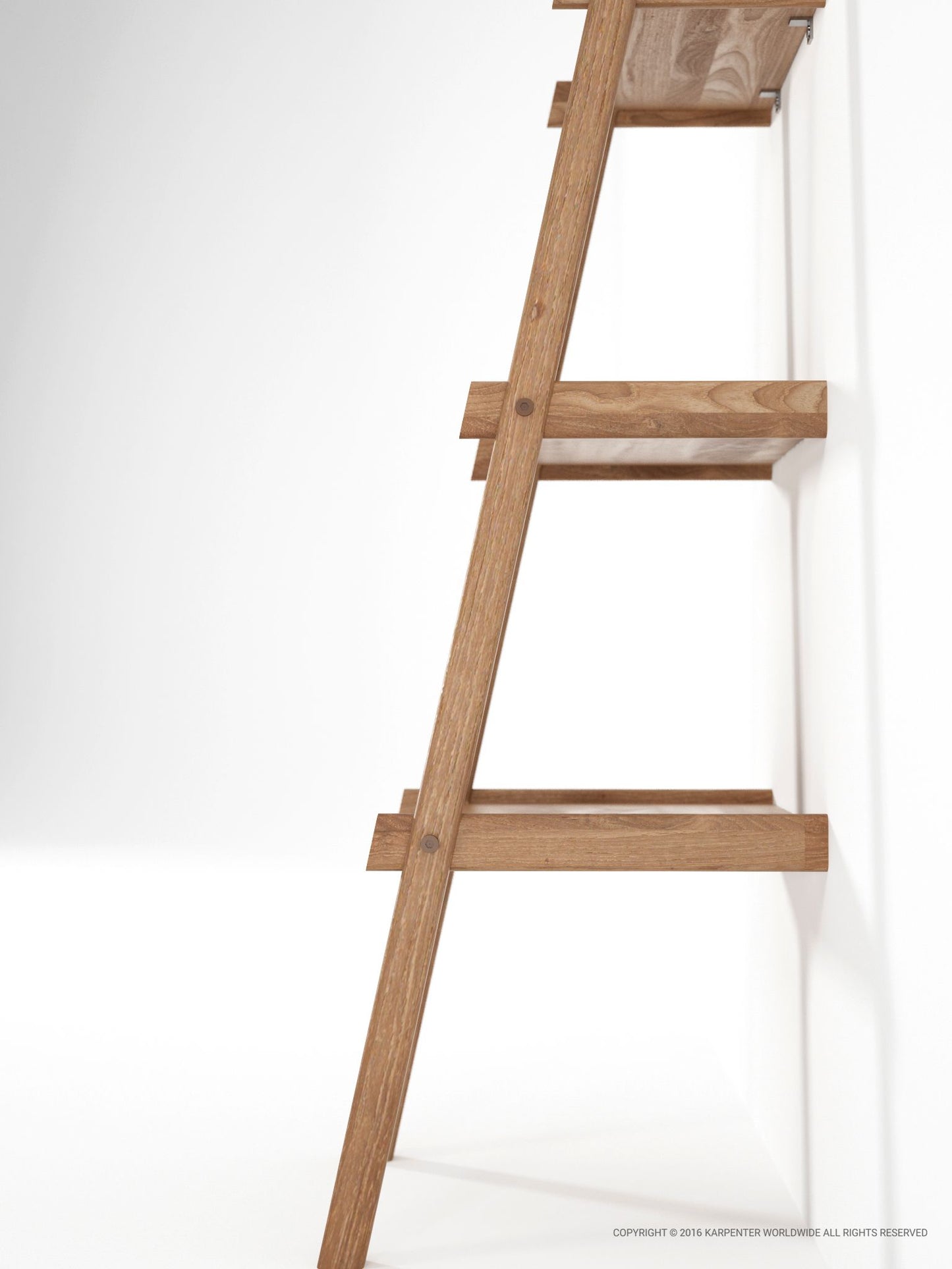 SC01 Ladder Shelves 48x44x186cm - Wooden leaning shelf against white wall
