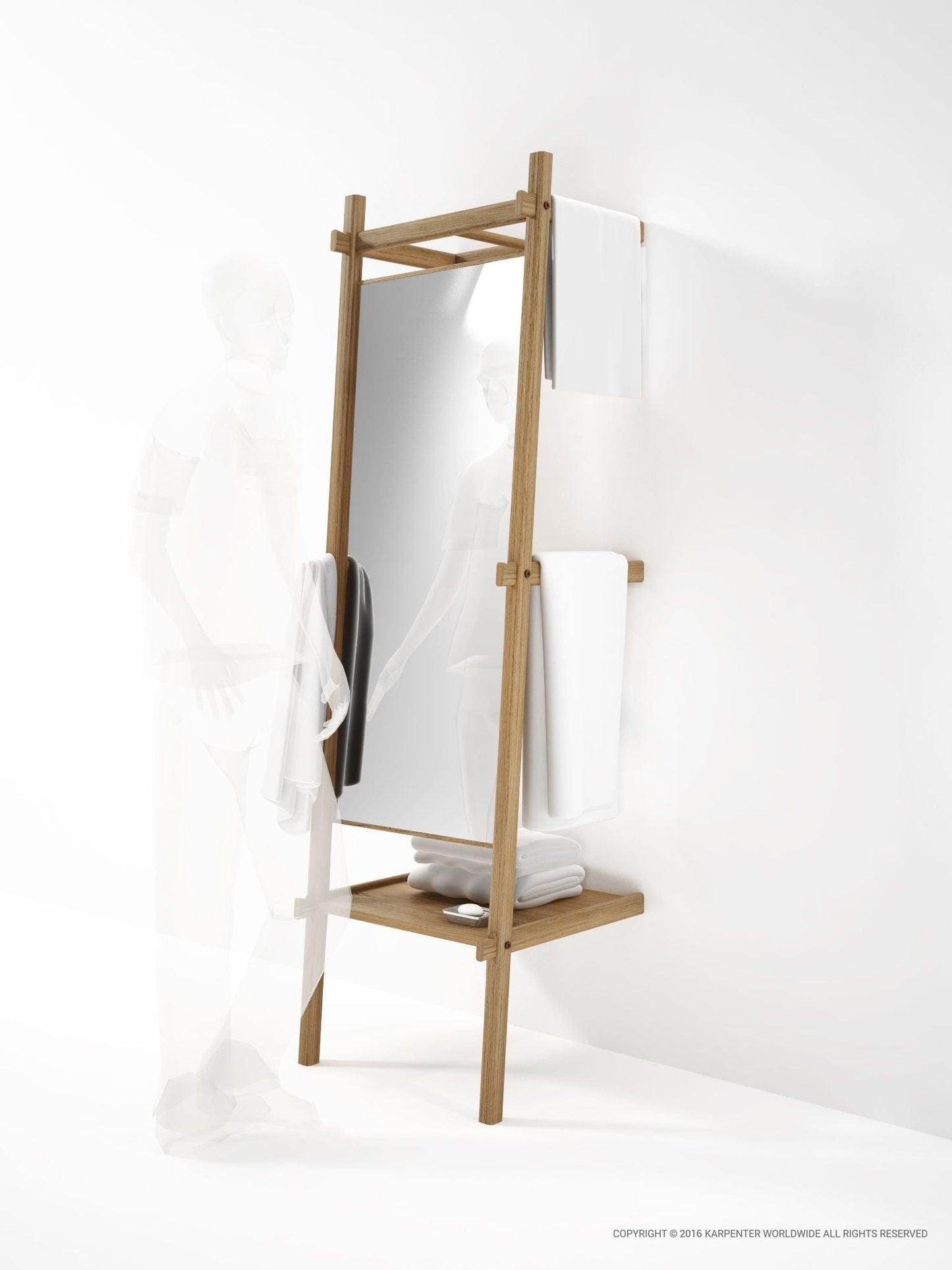 Standing mirror shelf 60x56x200cm with towels