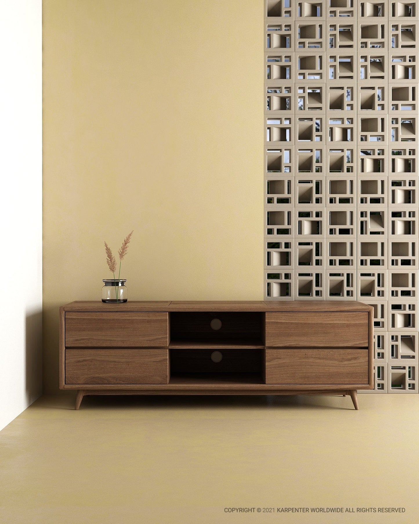 Modern walnut TV stand, Scene202103L