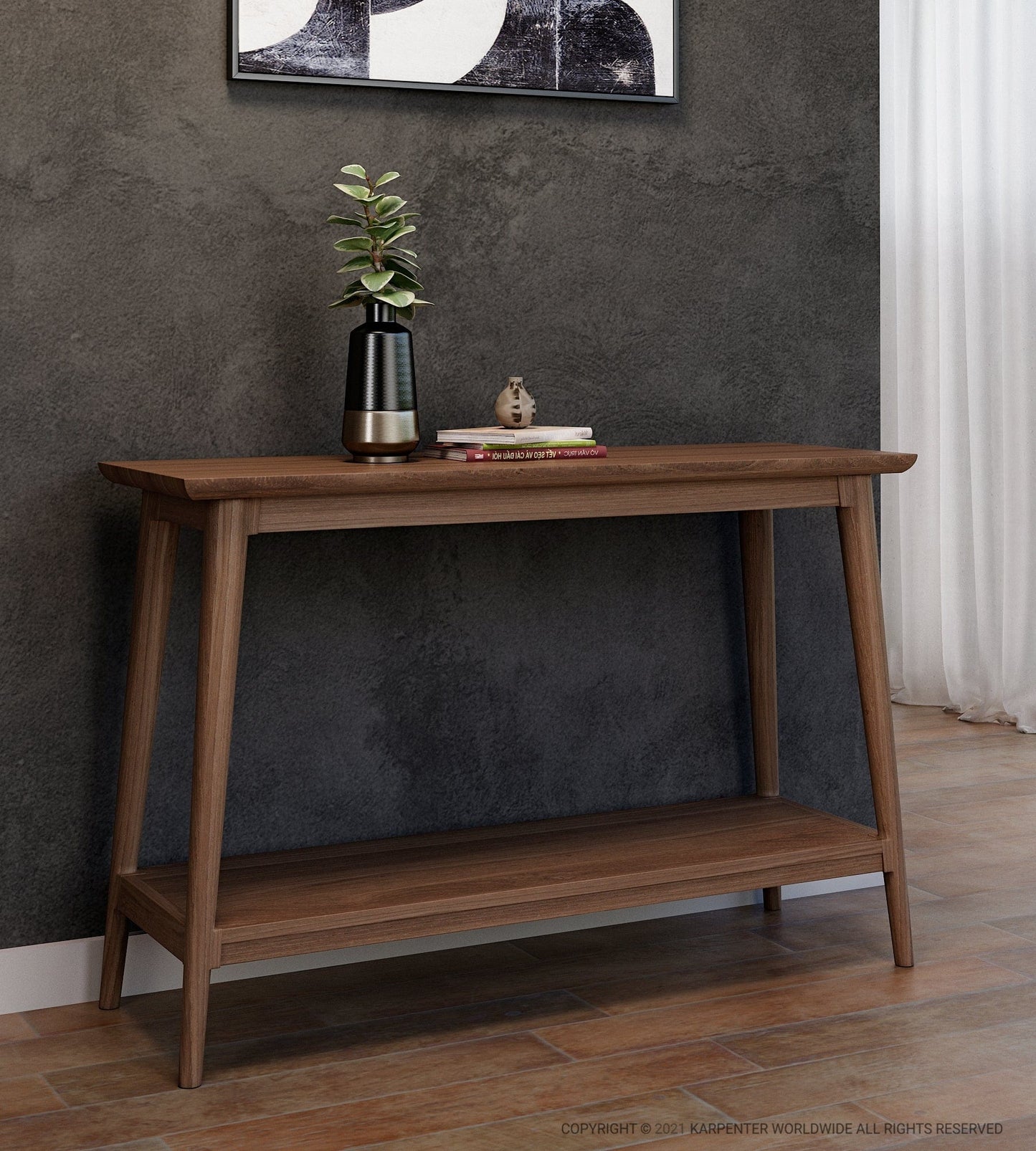 Wooden console table with decor - Scene202104C