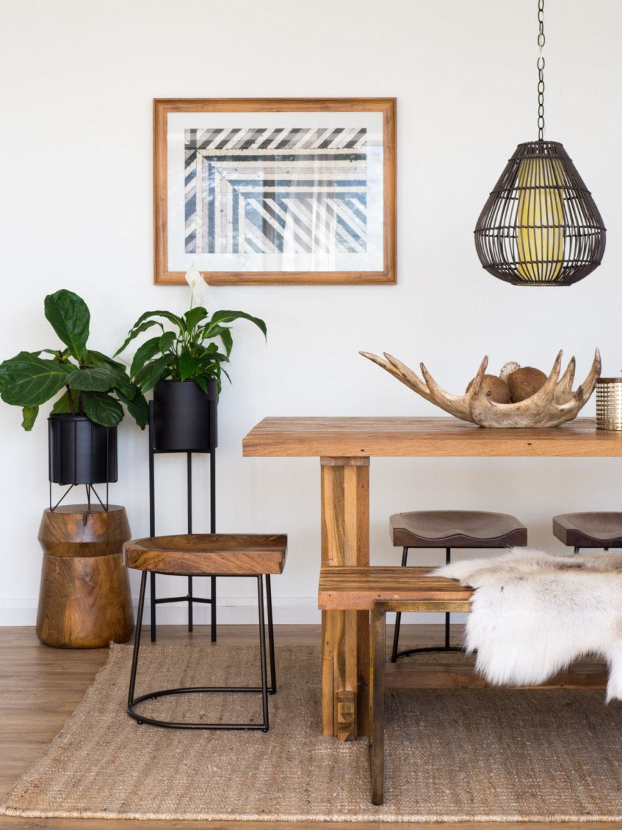 Rustic dining room with plants and decor