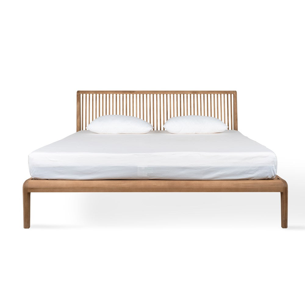 TRE001_1 wooden bed frame with headboard and bedding