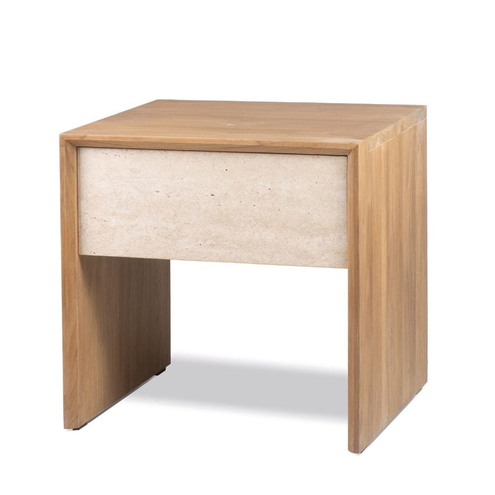 TRE019_1 Wooden Nightstand with Stone Drawer Front