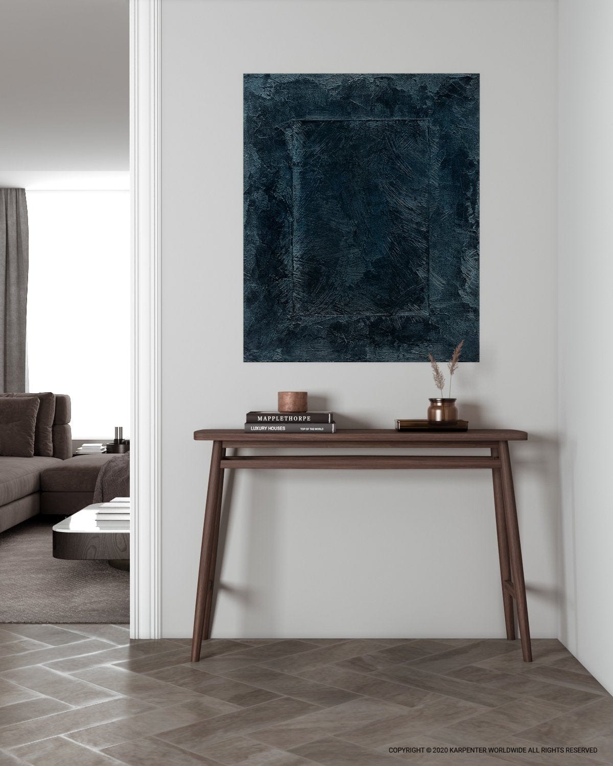 Twist Console Table with Blue Artwork