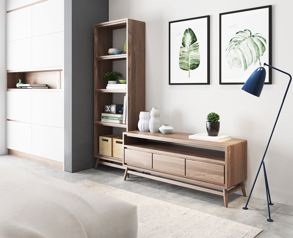 Twist Media Cabinet Home Banner with Bookshelf and Decor