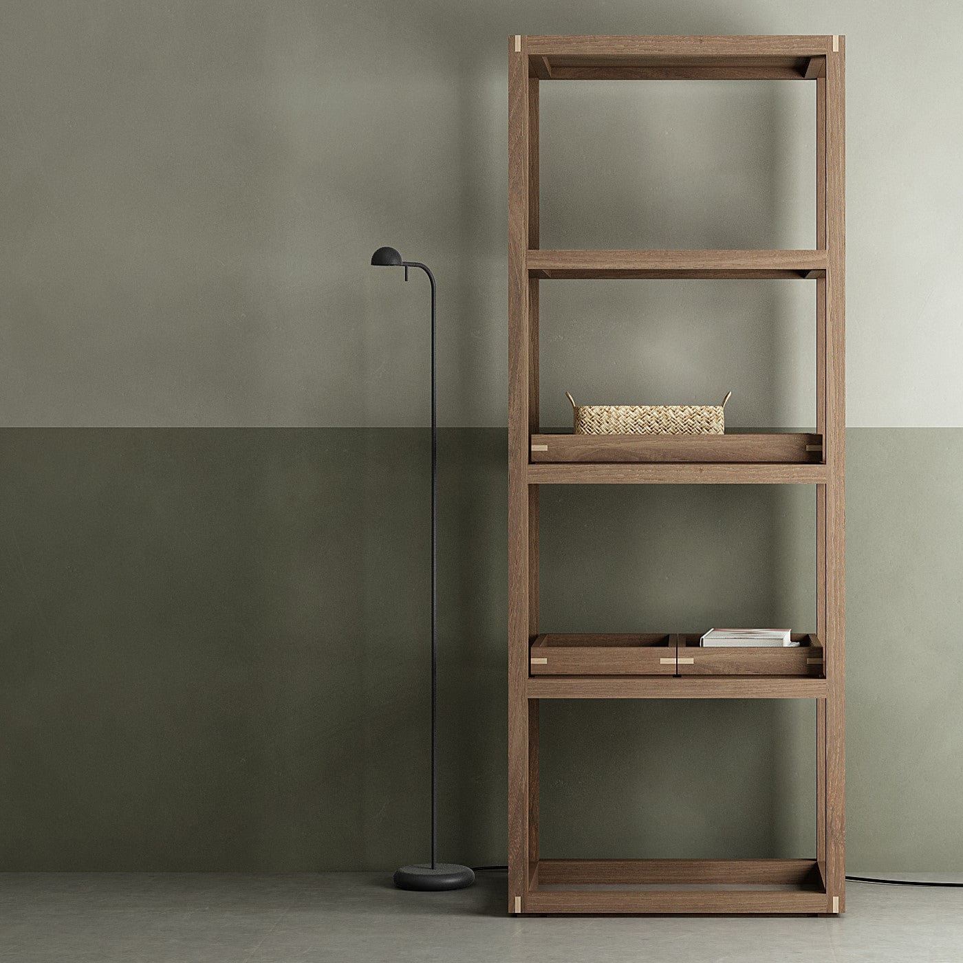 Teakwood vertical rack with shelves