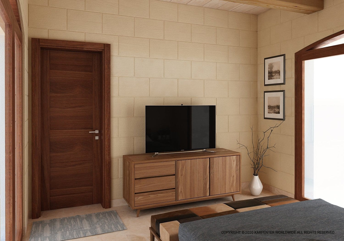 VintageSideboard with TV and wooden furniture