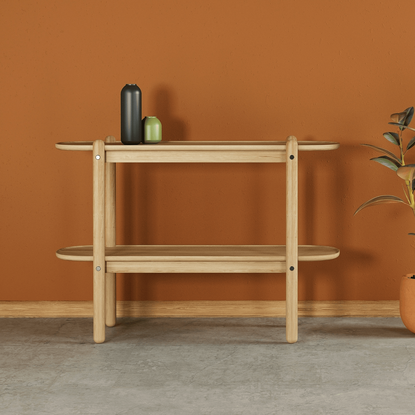 Wooden shelf with decor, backgroundremover_15