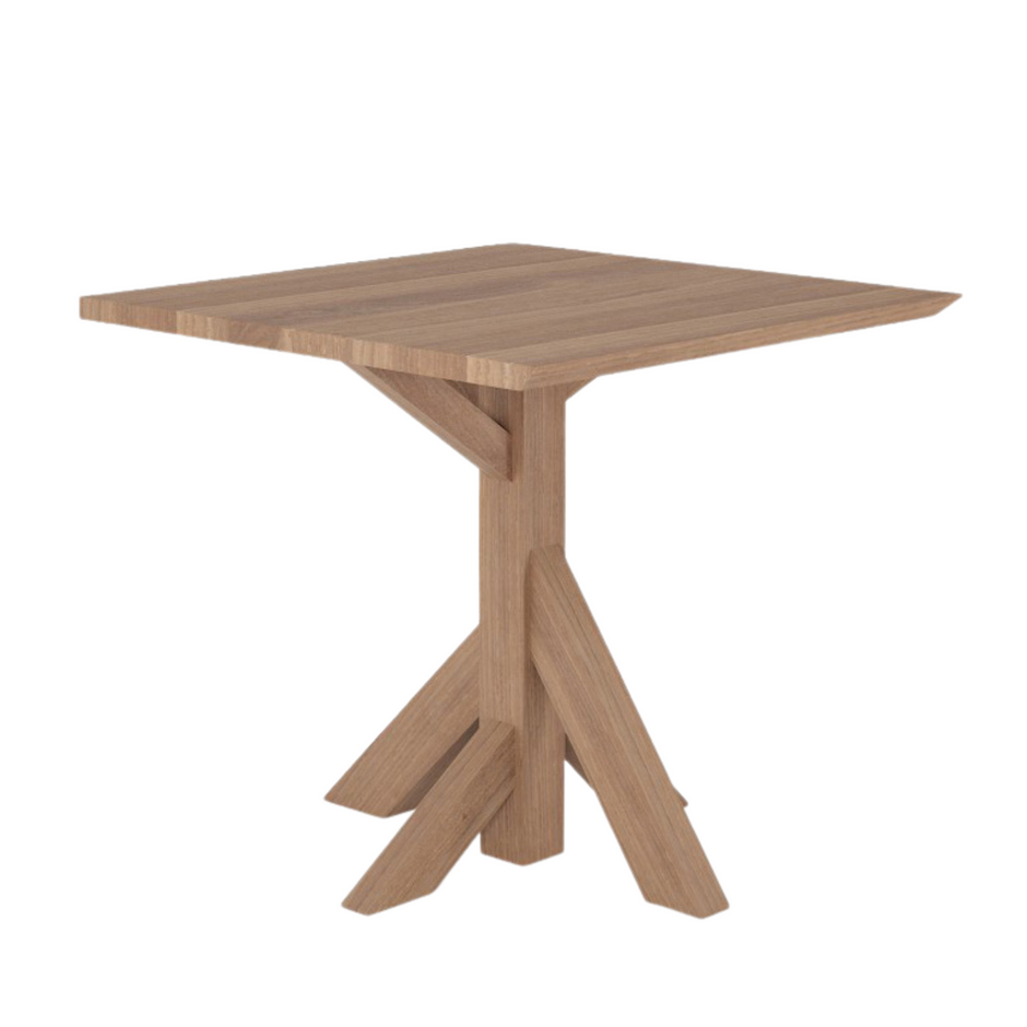 Square wooden table with pedestal base