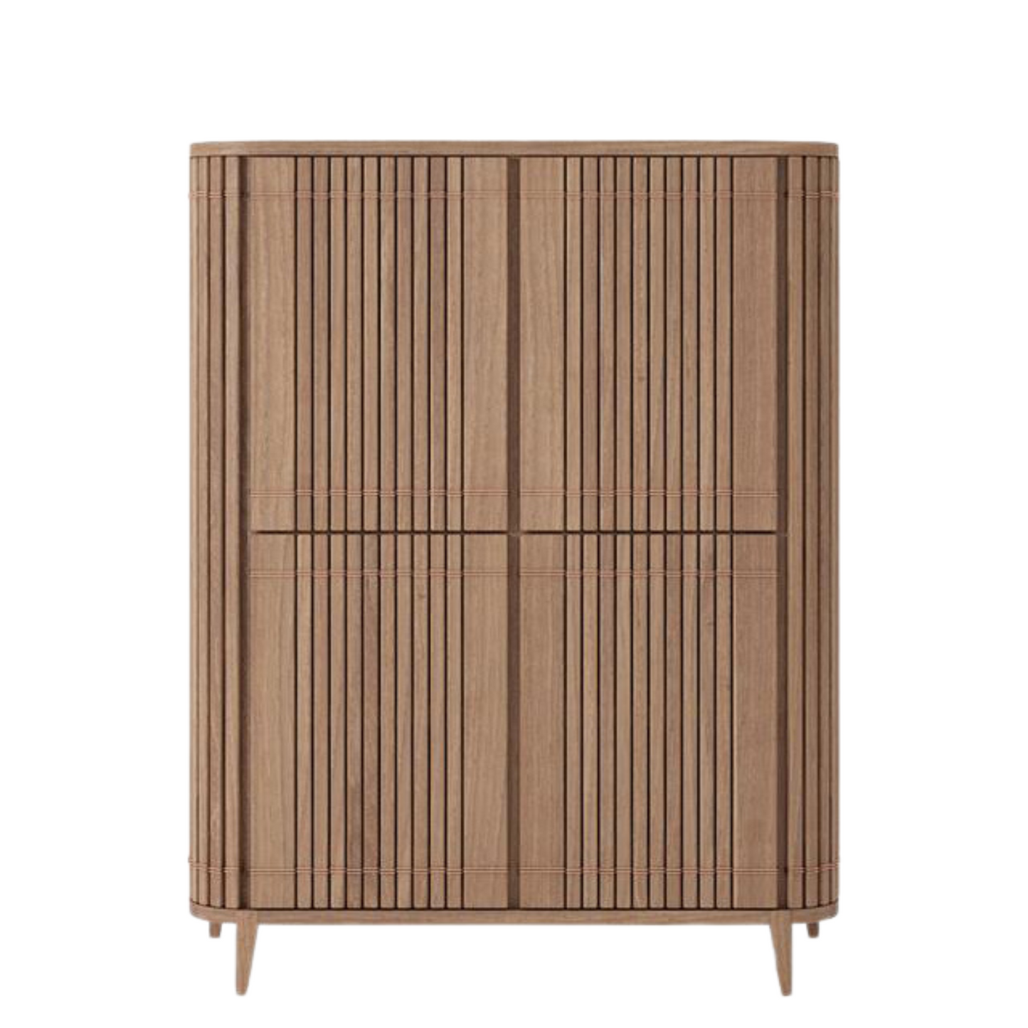 Wooden cabinet with vertical lines, background removed.