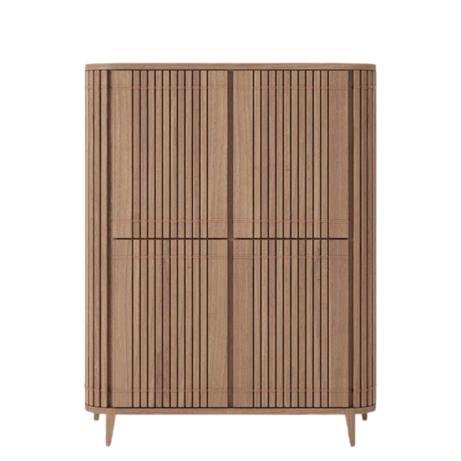 Wooden cabinet with vertical lines, background removed.