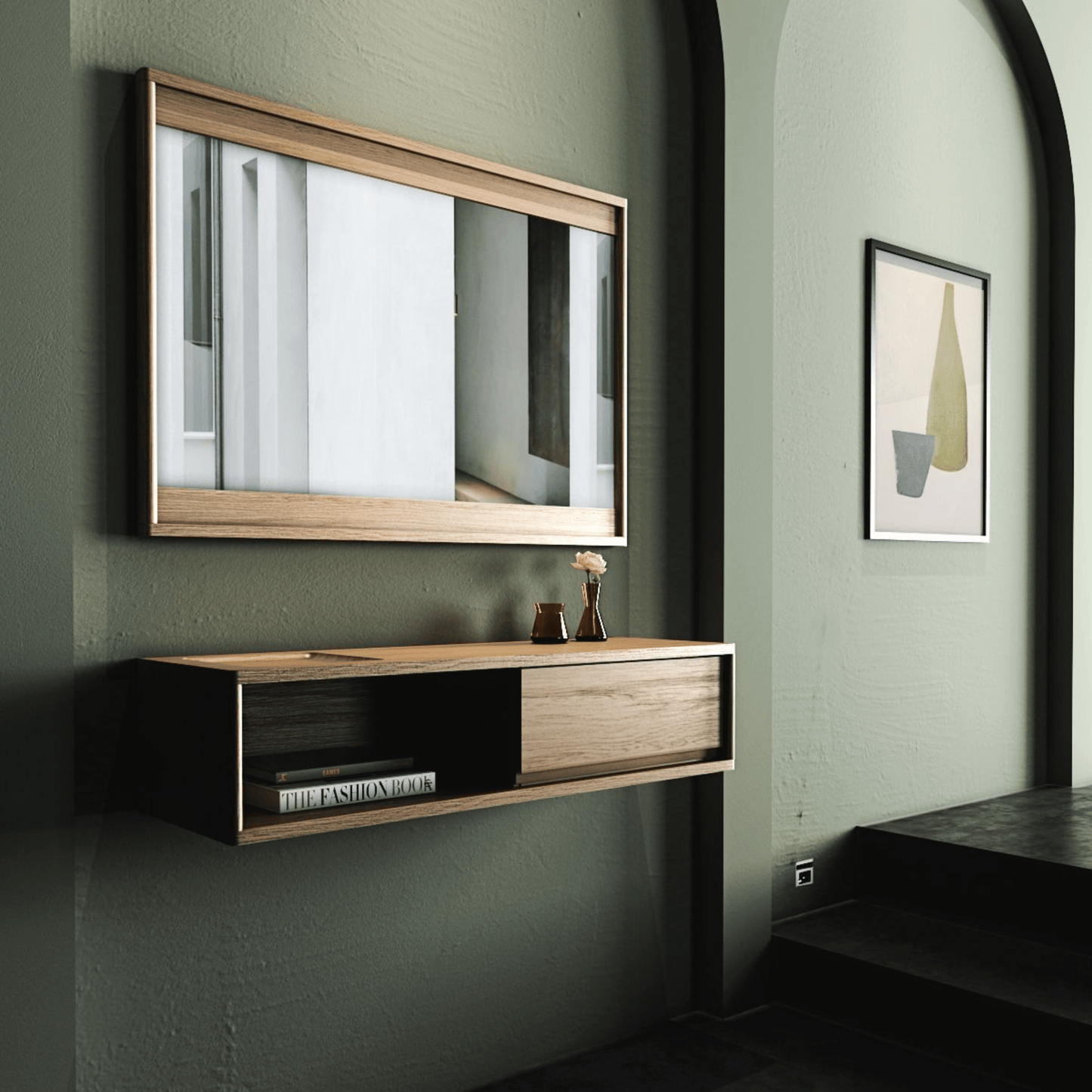 Modern wooden wall mirror and shelf - backgroundremover_3