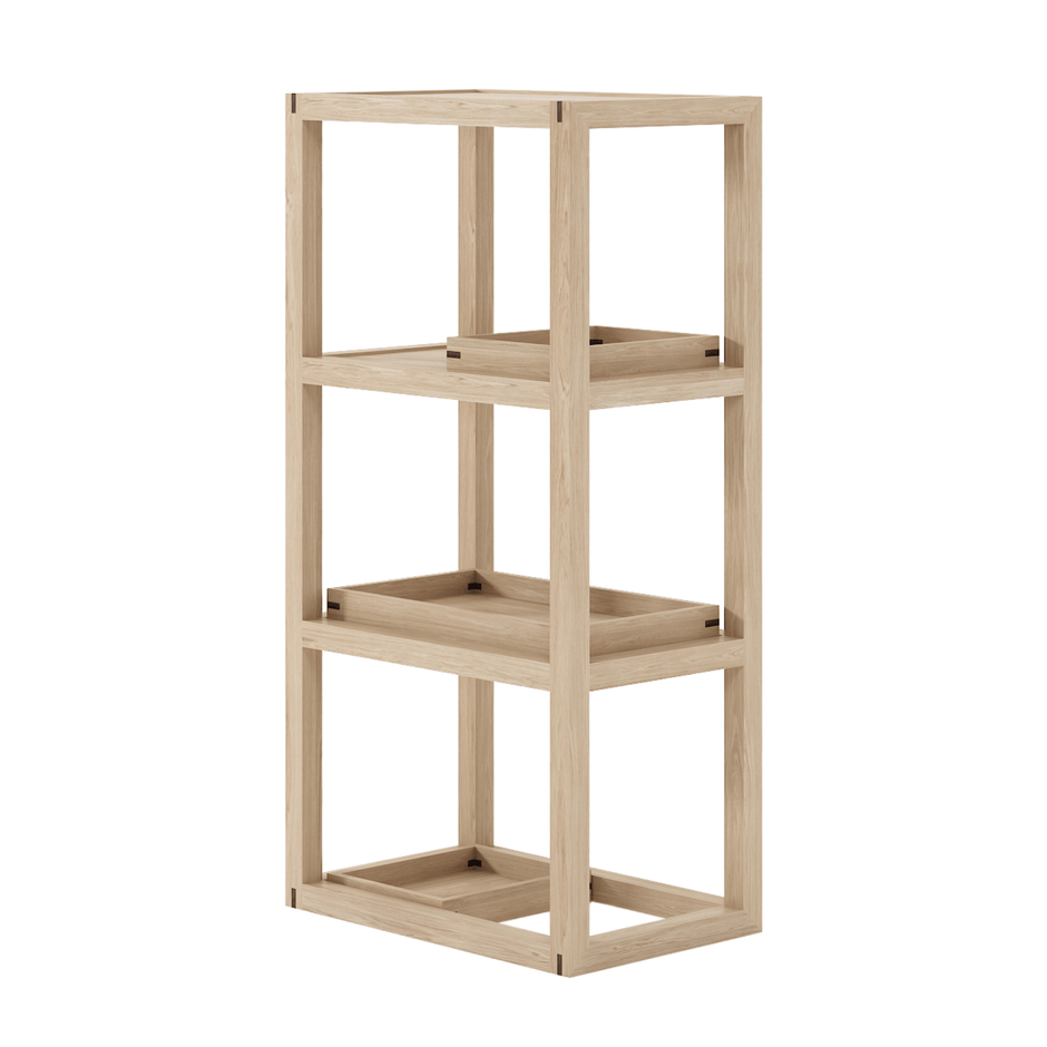 Wooden shelf unit with trays