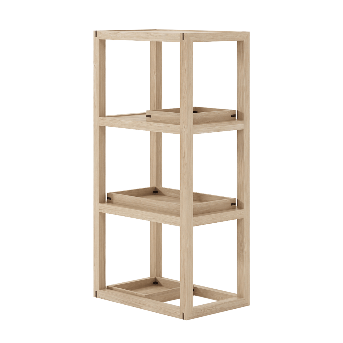 Wooden shelf unit with trays