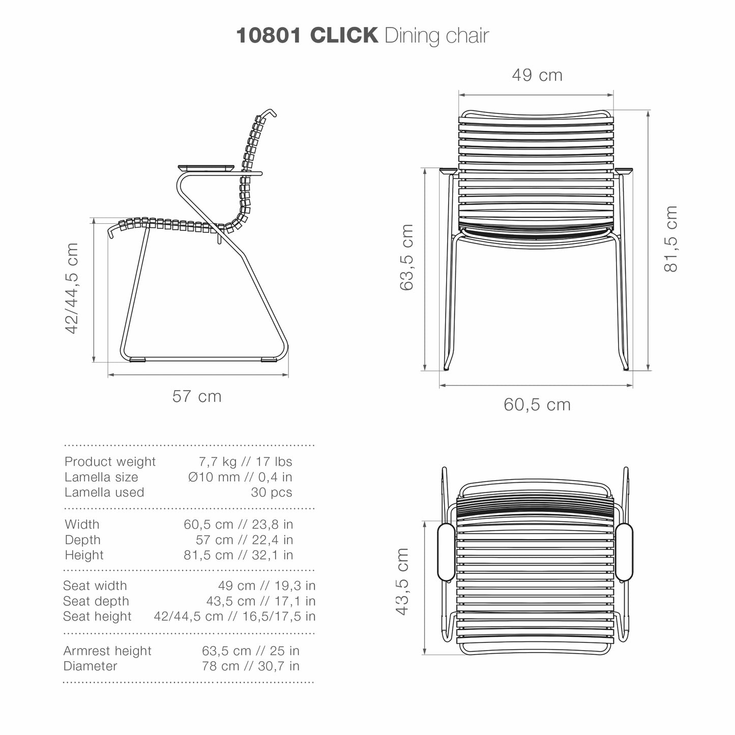 10801 CLICK Dining Chair Dimensions