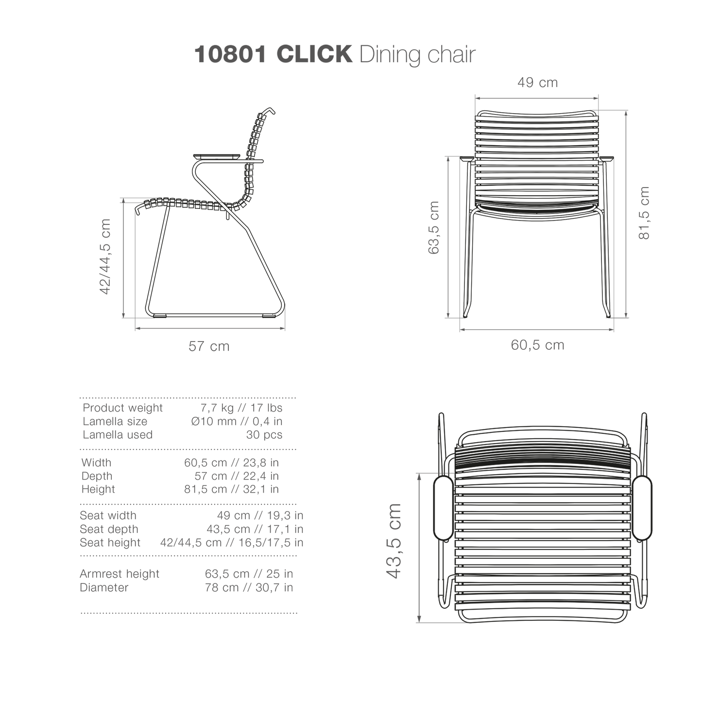 Dining chair diagram with dimensions