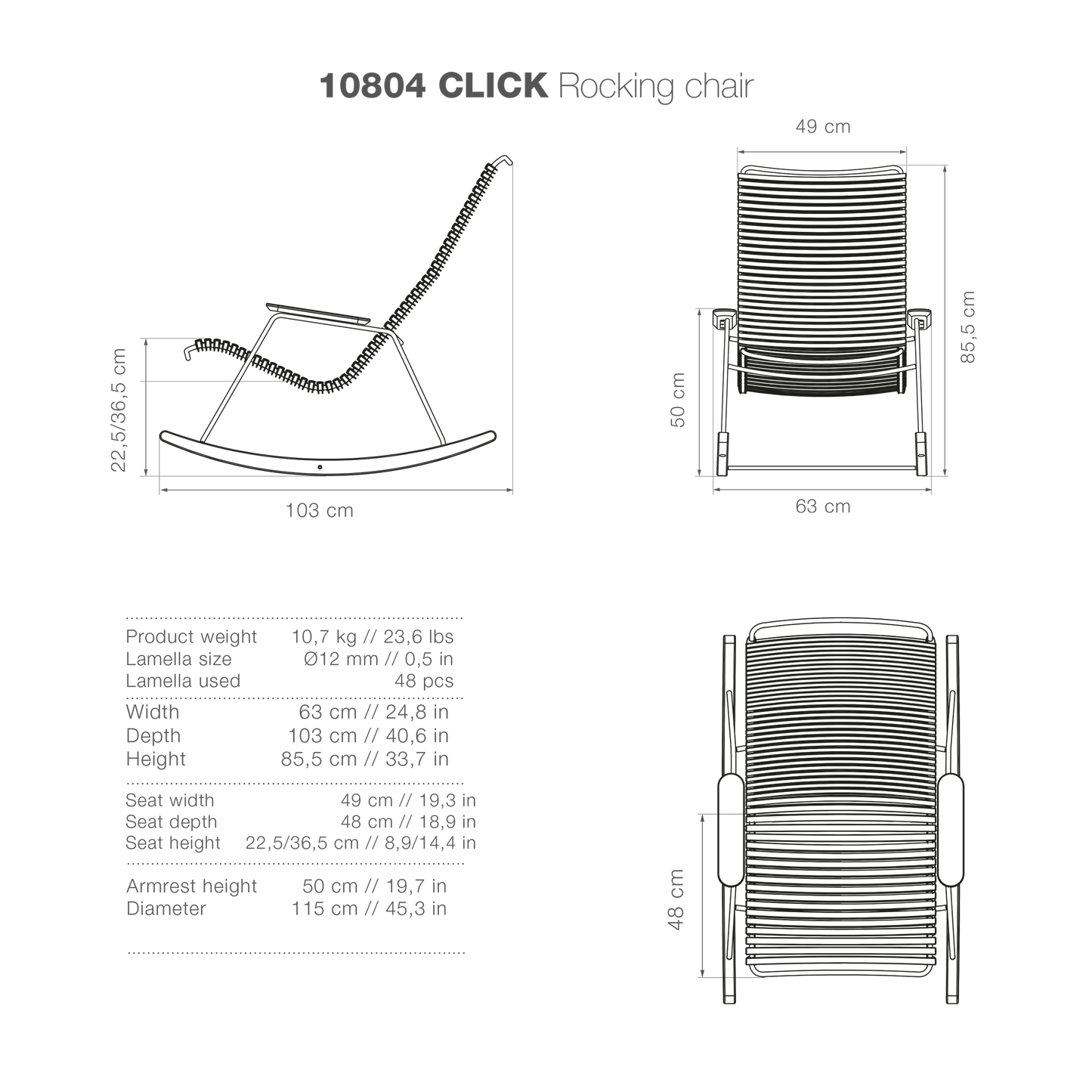 10804 CLICK Rocking Chair dimensions and specifications