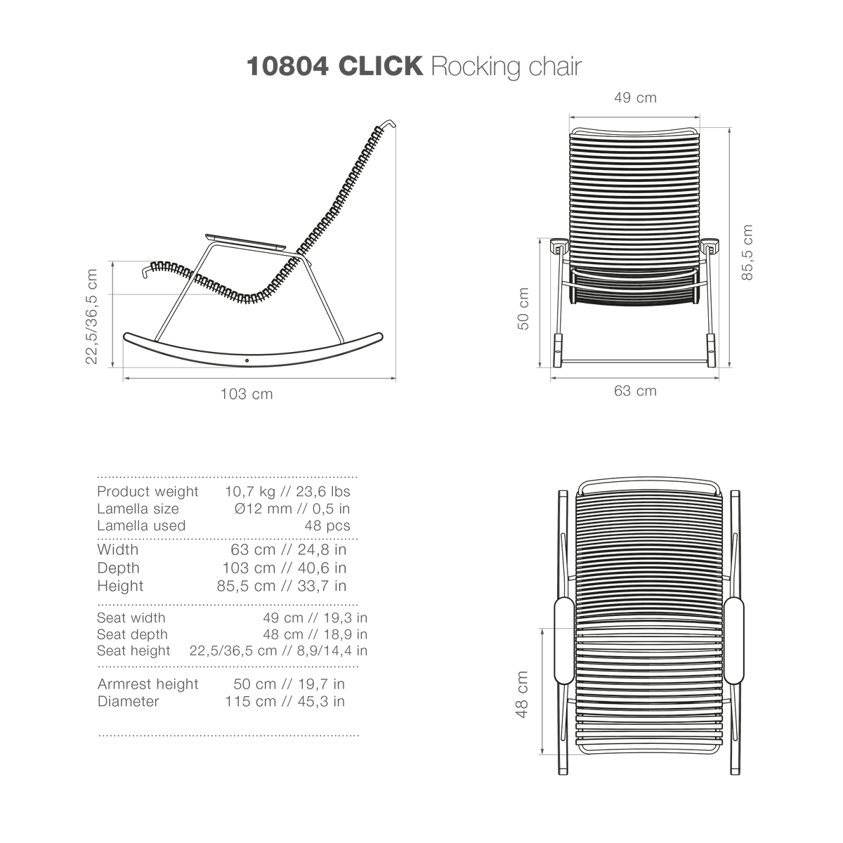 10804 CLICK Rocking Chair dimensions and specifications