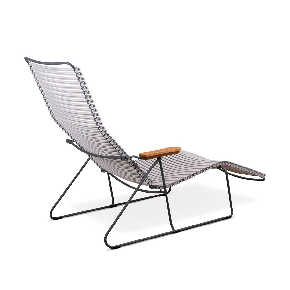 Lounge chair with gray frame and white seat.