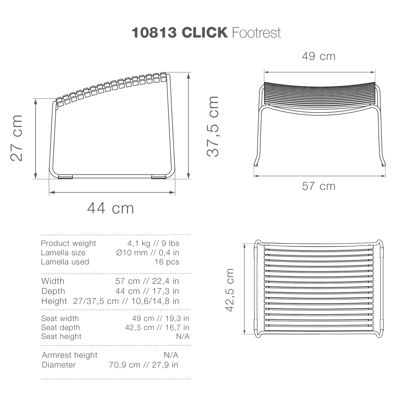 10813 CLICK Footrest dimensions and specifications