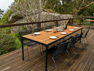 Outdoor dining table setting for eight