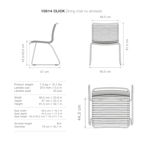 Dining chair without armrests