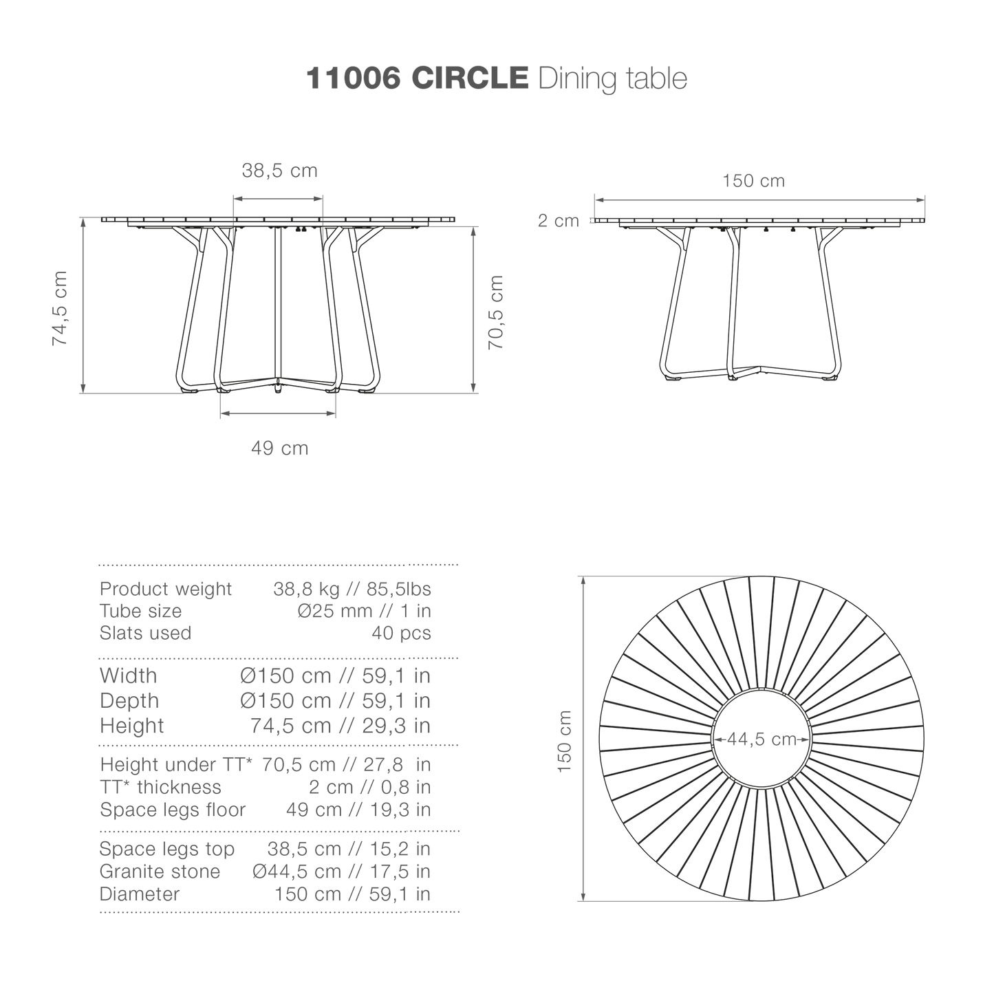11006 CIRCLE Dining Table Dimensions