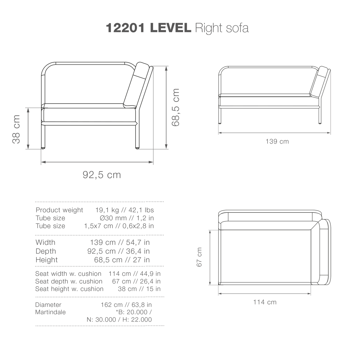Level sofa diagram showing details.