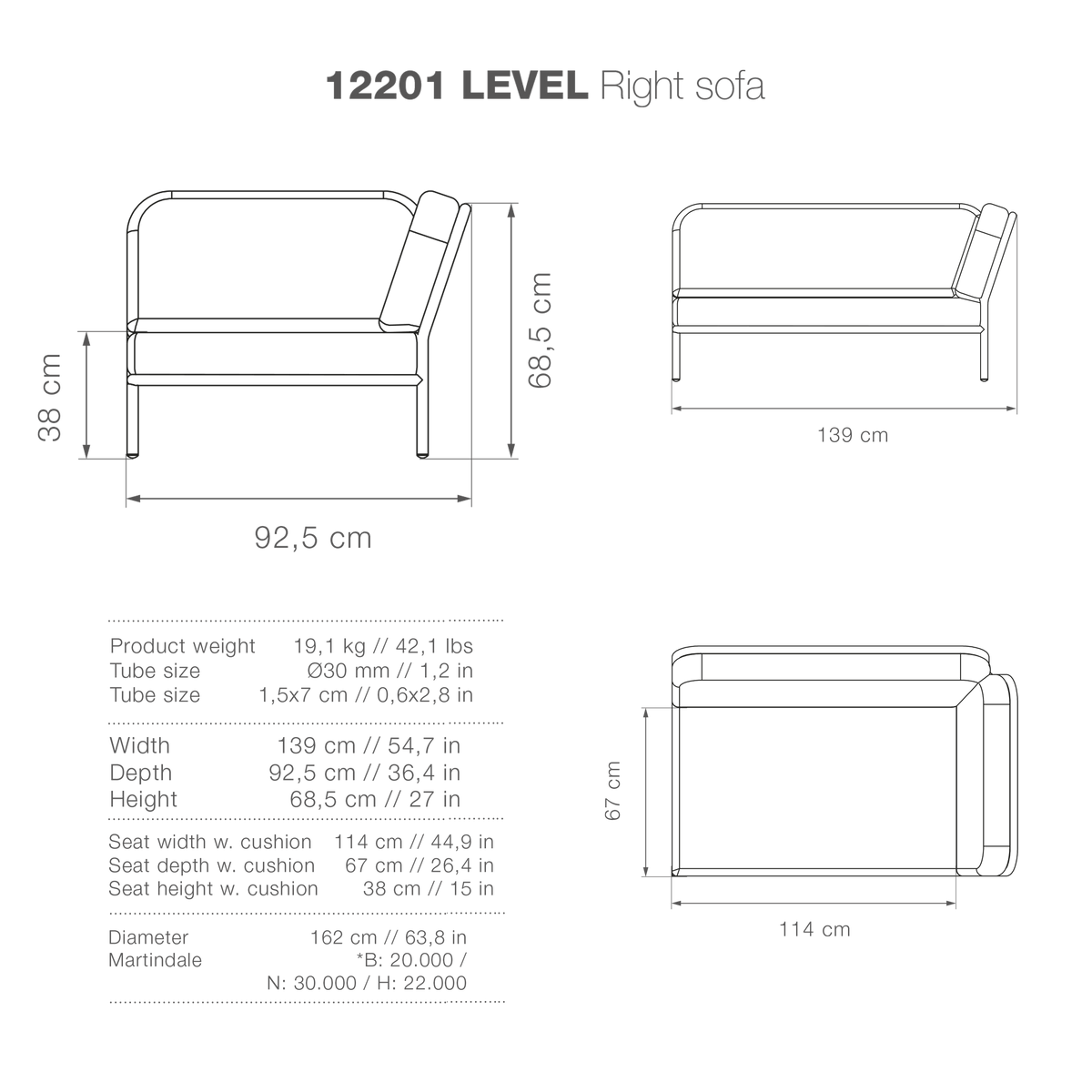 Level sofa diagram showing details.