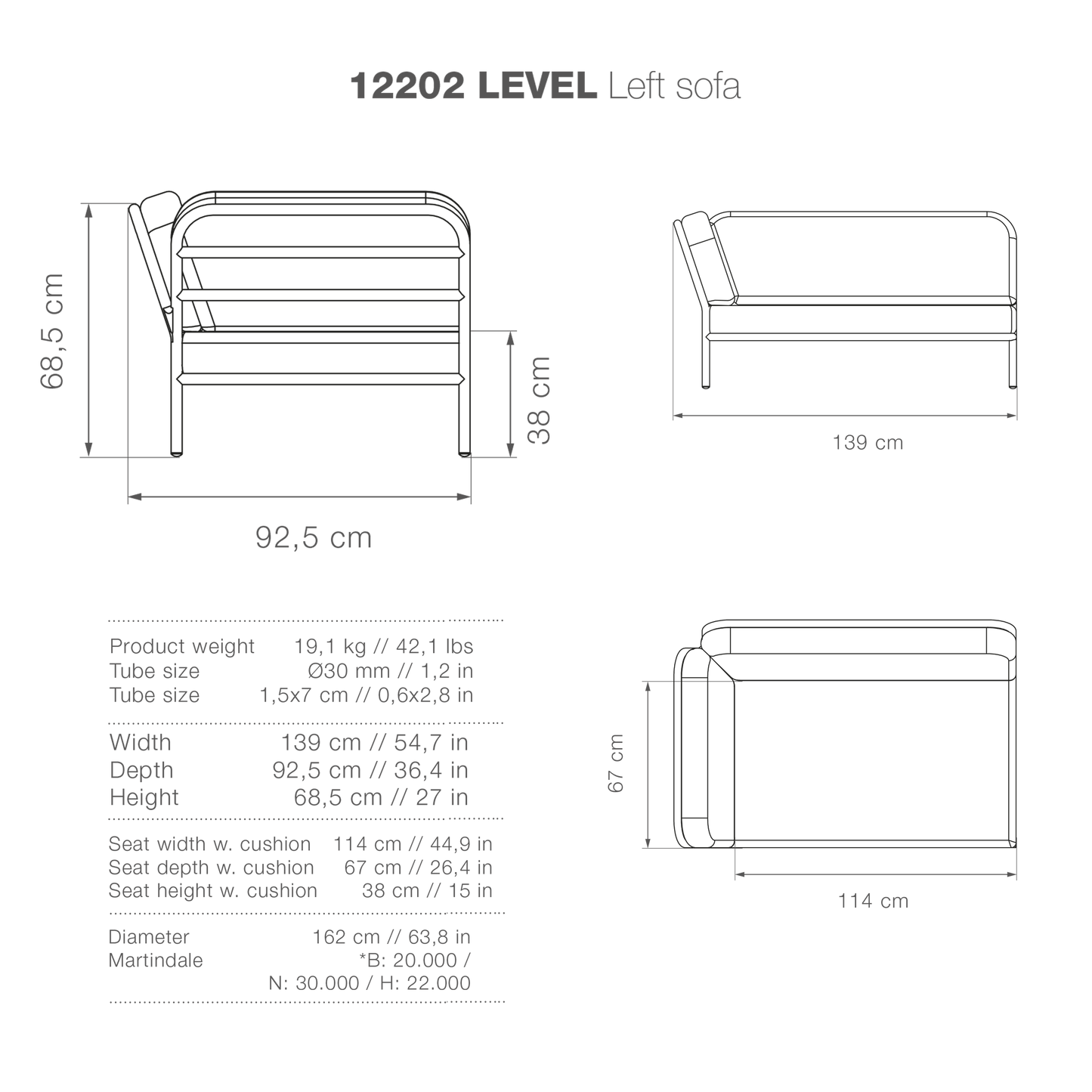 12202 LEVEL Left Sofa high-res diagram