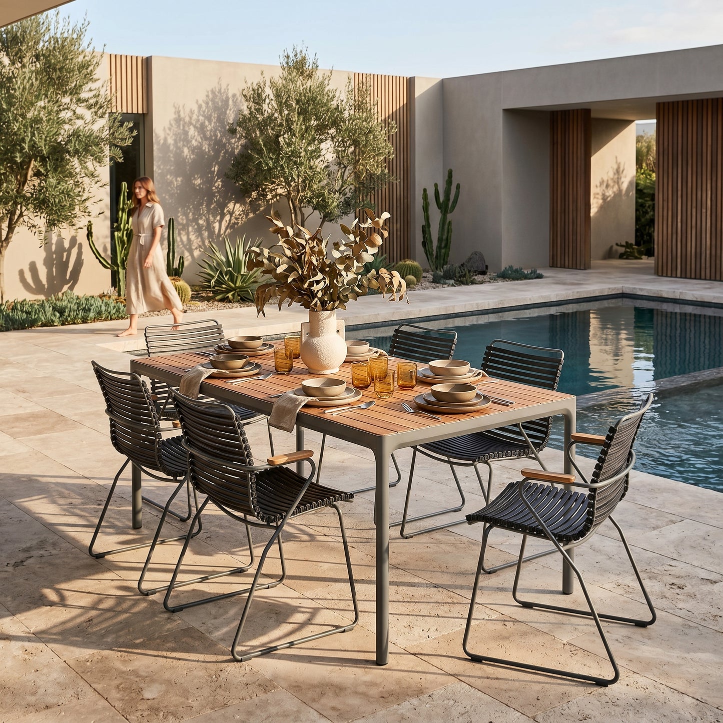 Four Rectangular Outdoor Dining Table 270cm by Houe (Bamboo & Grey)