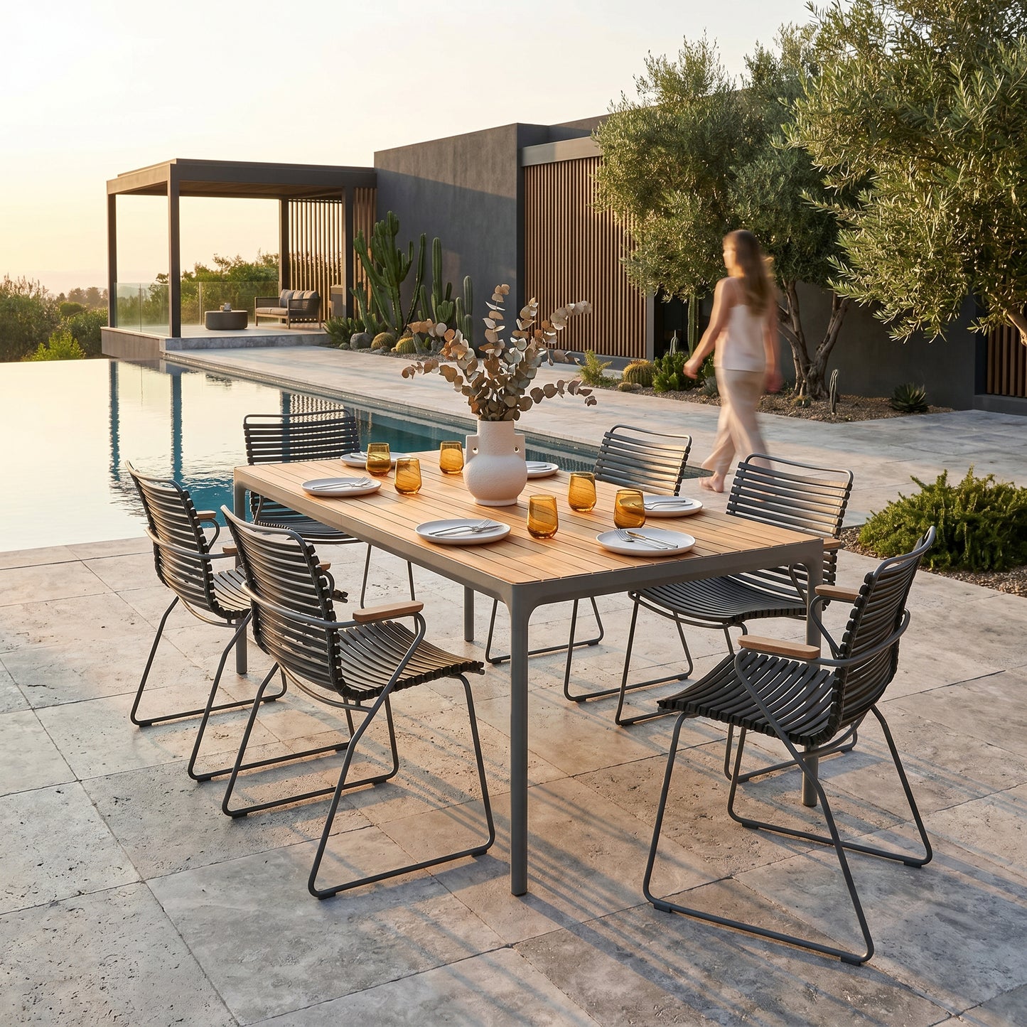 Four Rectangular Outdoor Dining Table 210cm by Houe (Bamboo & Grey)