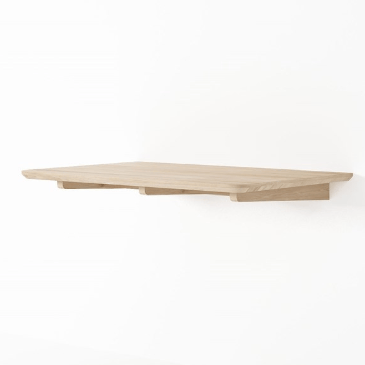 Wooden wall-mounted shelf.