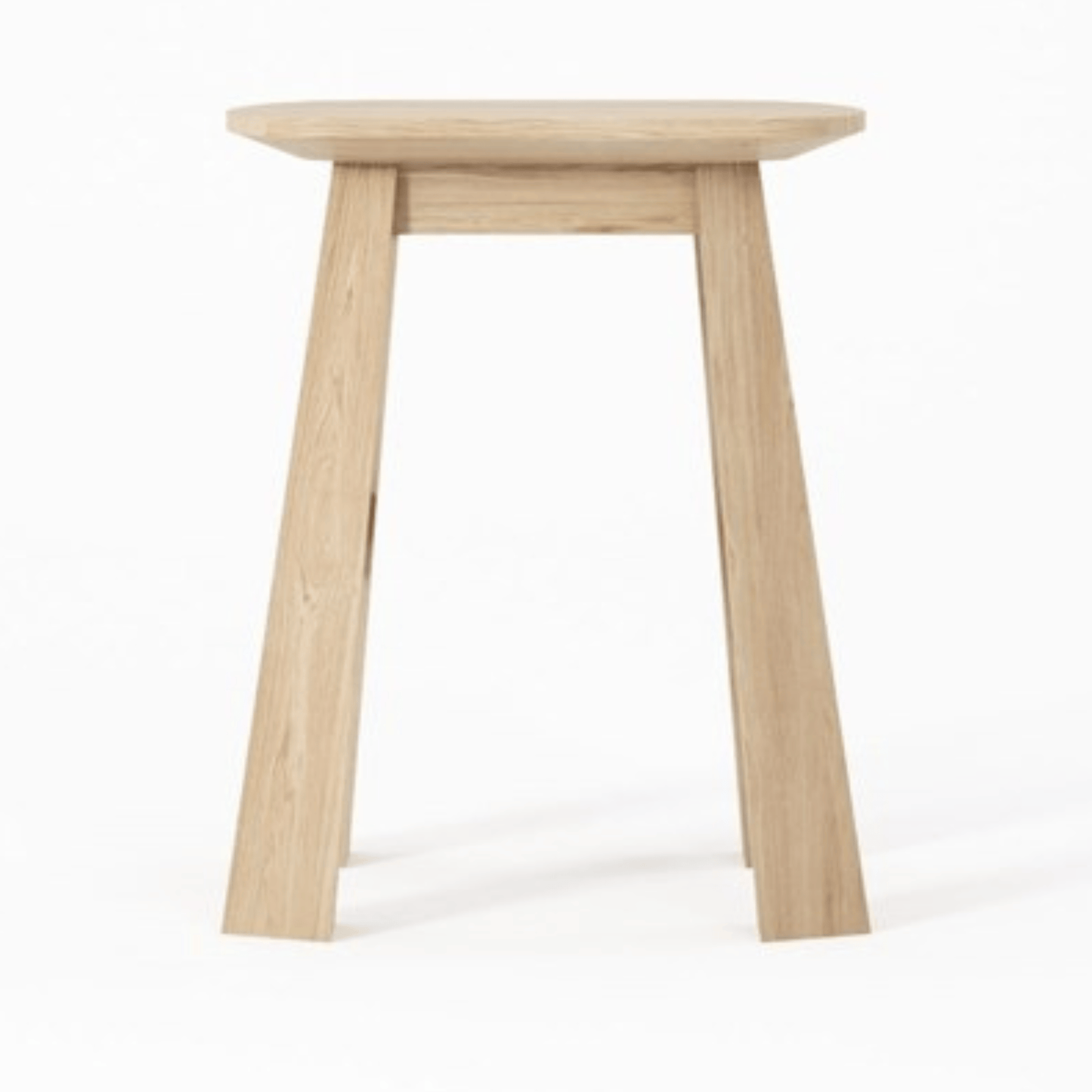 Wooden stool with angled legs.