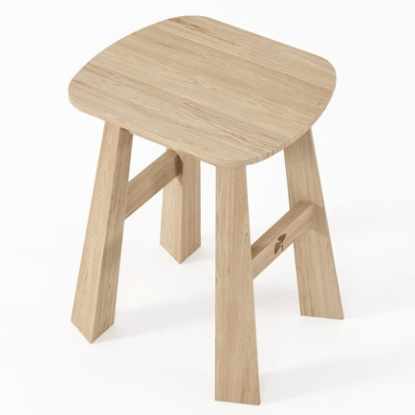 Wooden stool with a square top.