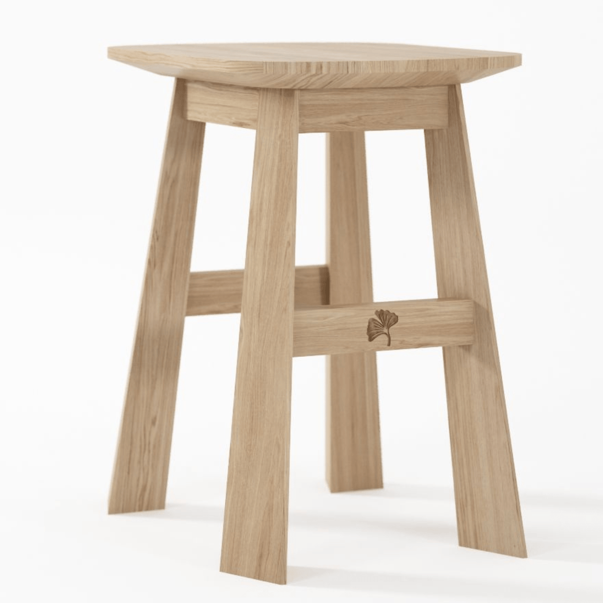 Wooden stool with triangular seat.