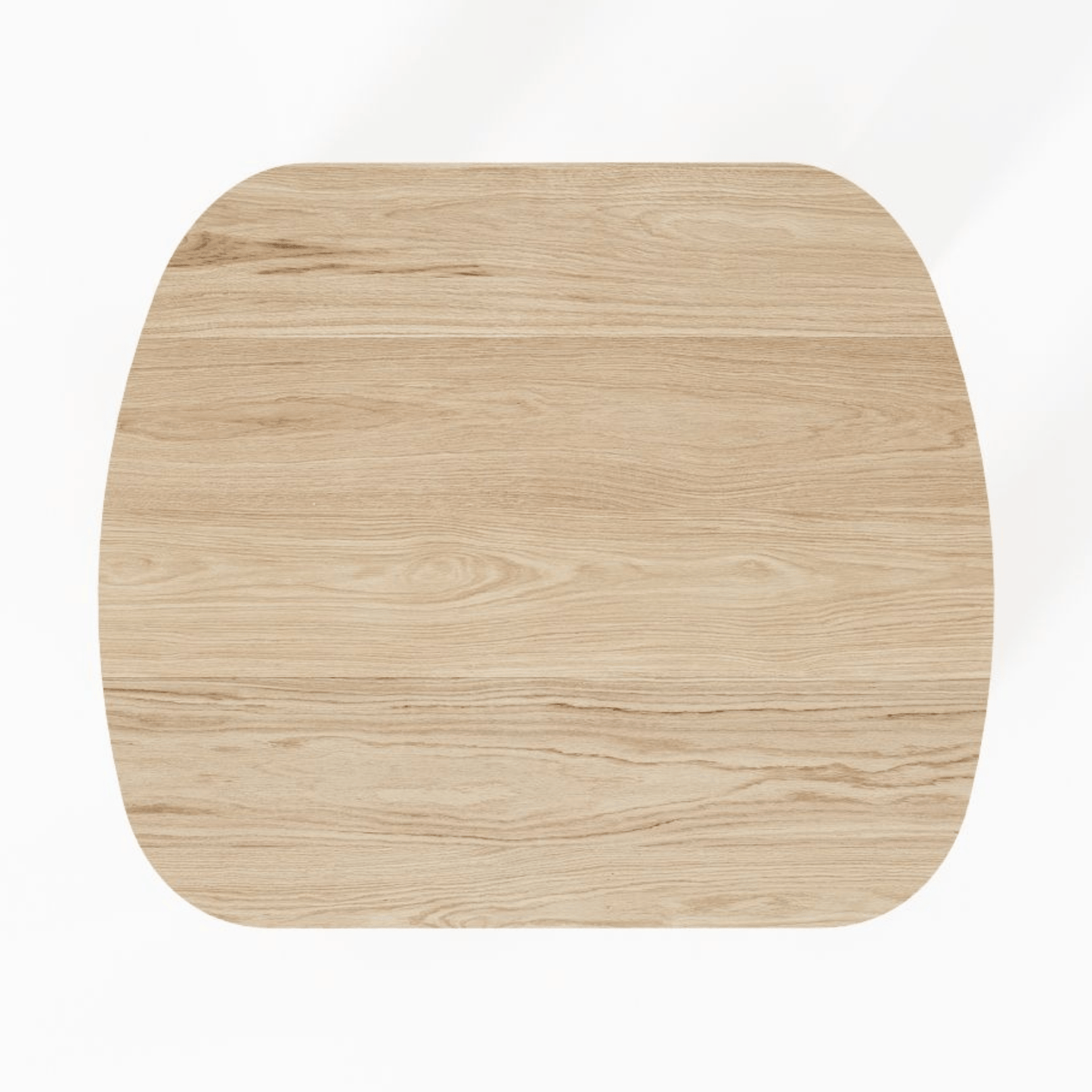 Wooden, rounded-rectangle table viewed from above.
