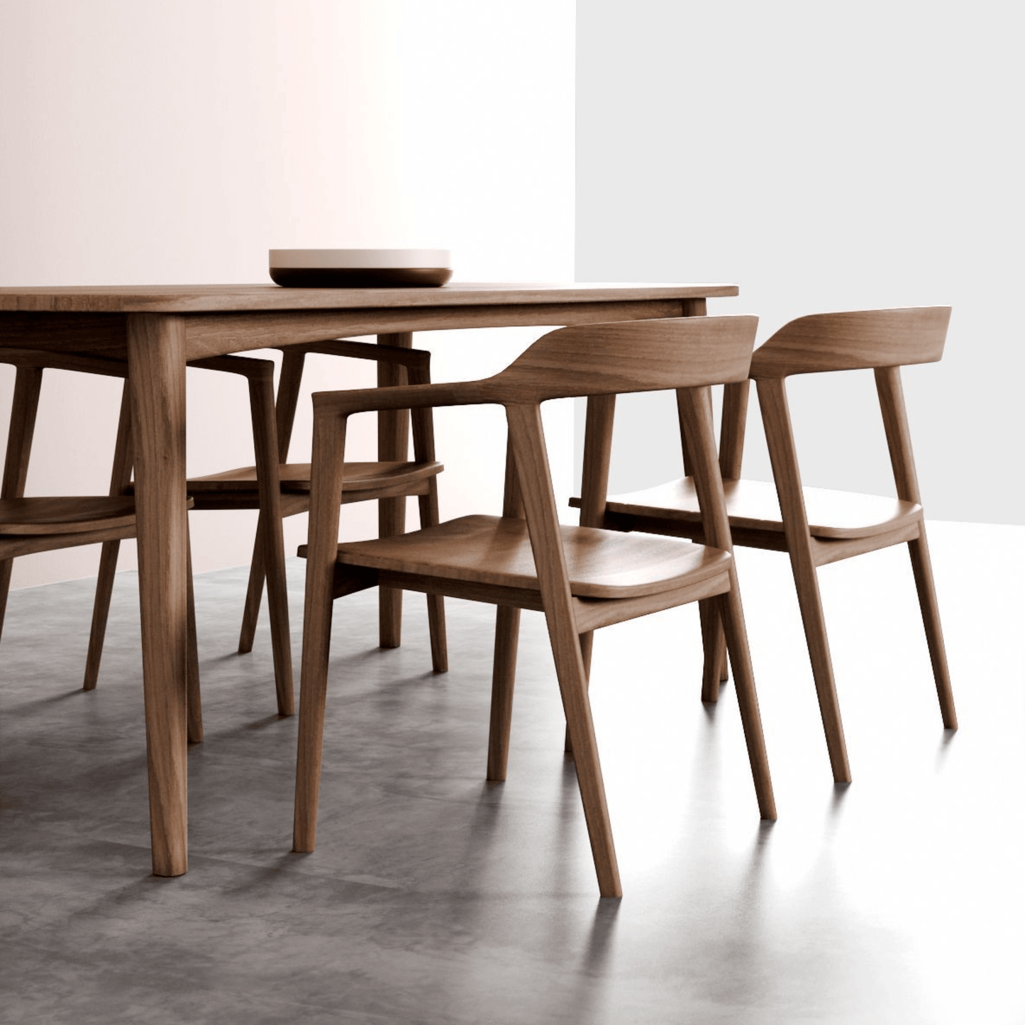 Wooden dining table and chairs.