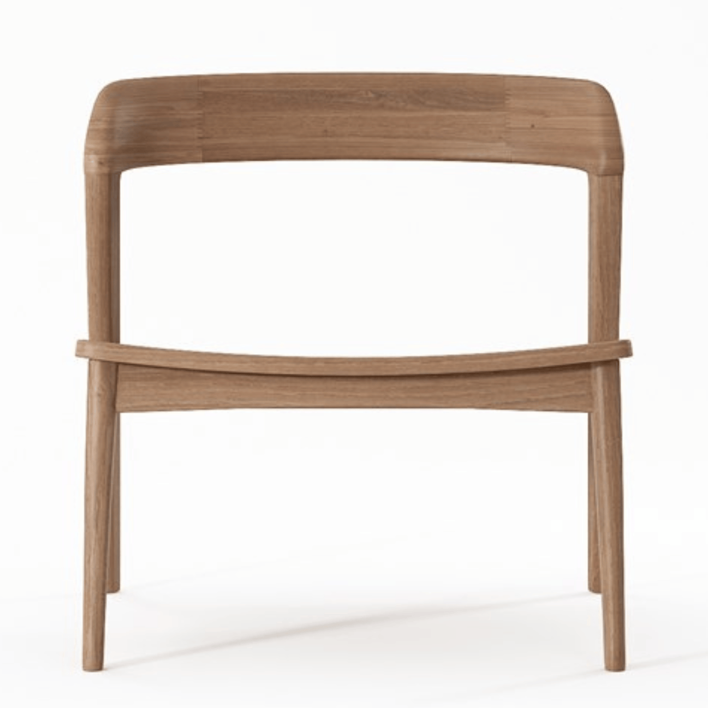 Wooden chair with a curved back.