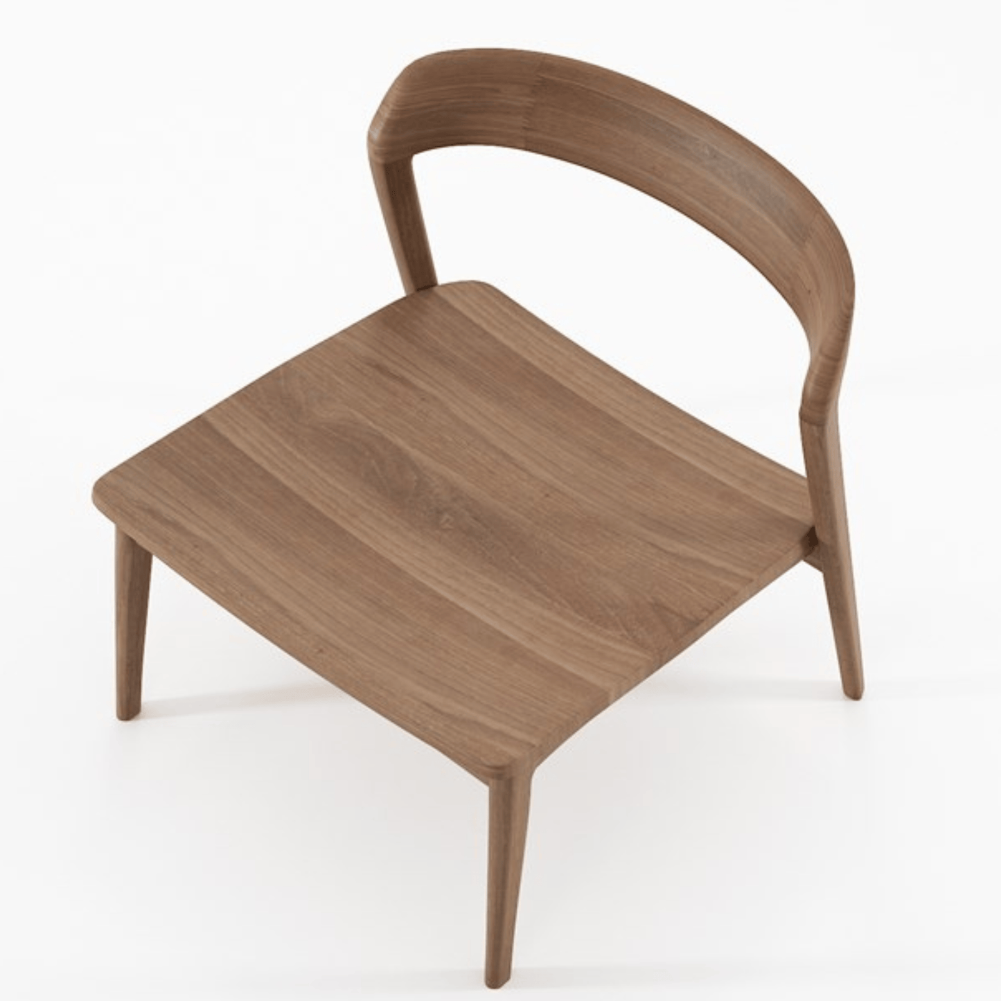 Wooden chair with curved back.