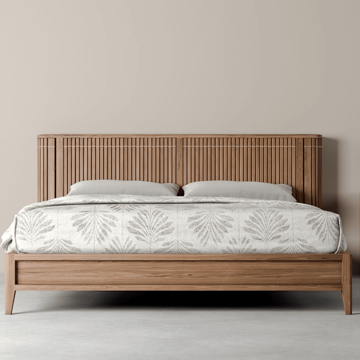 Wooden bed frame with patterned bedding - 208