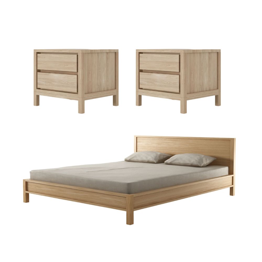 Solid King Bed with 2 Large Bedside Tables | European Oak