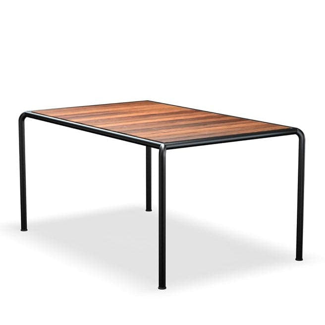 Table with wood top and black legs.