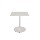 White square table with pedestal base.