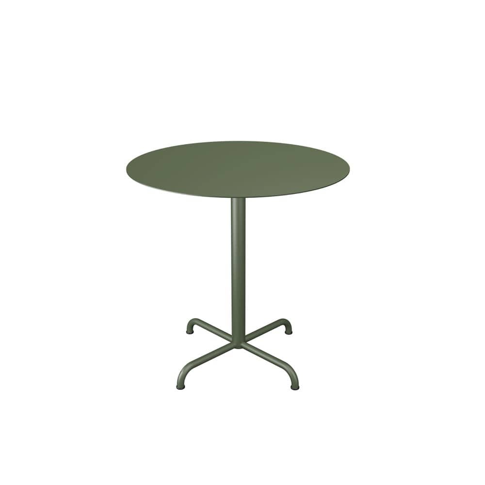 Green round table on white background.