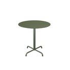 Green round table on white background.