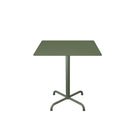 Green square table on a pedestal base.